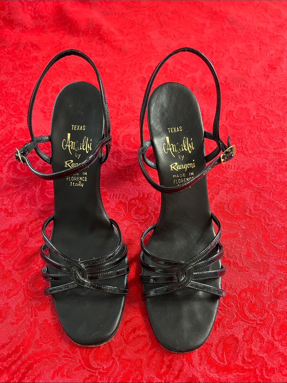 Amalfi by Rangoni Black Leather Strappy Heels Women 9N Italy Sandals